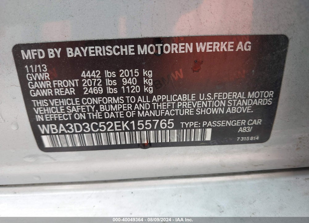 2014 BMW 328D VIN: WBA3D3C52EK155765