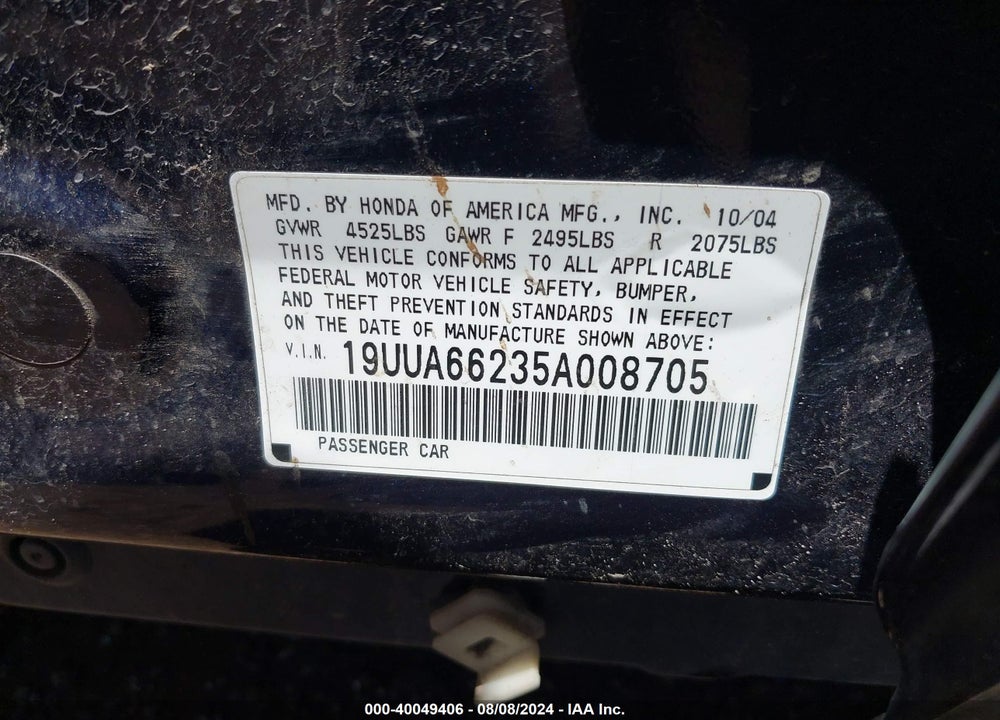 2005 ACURA TL VIN: 19UUA66235A008705