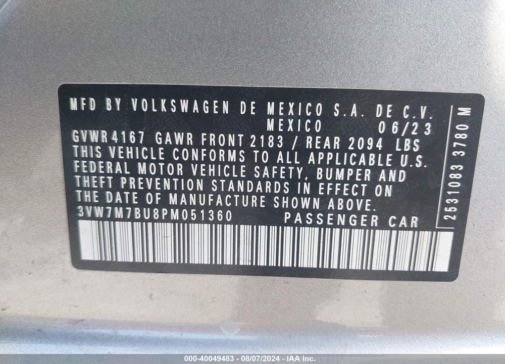 2023 VOLKSWAGEN JETTA 1.5T SE VIN: 3VW7M7BU8PM051360