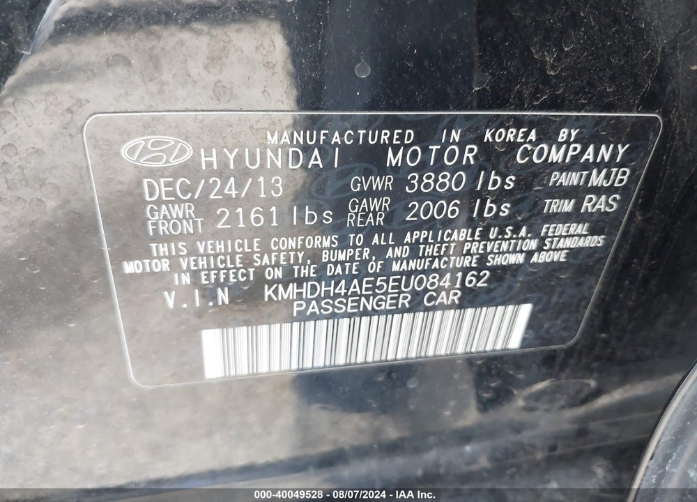 2014 HYUNDAI ELANTRA SE VIN: KMHDH4AE5EU084162