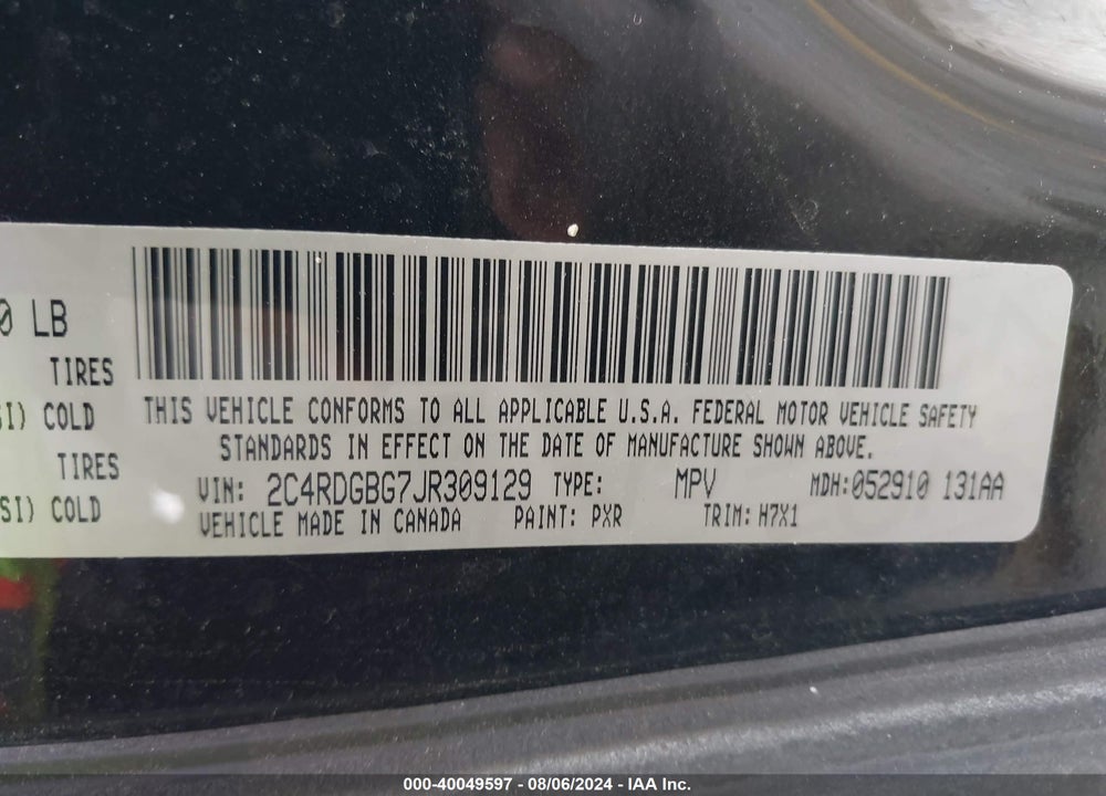 2018 DODGE GRAND CARAVAN SE VIN: 2C4RDGBG7JR309129