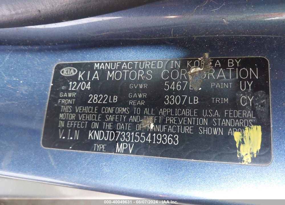 2005 KIA SORENTO EX/LX VIN: KNDJD733155419363