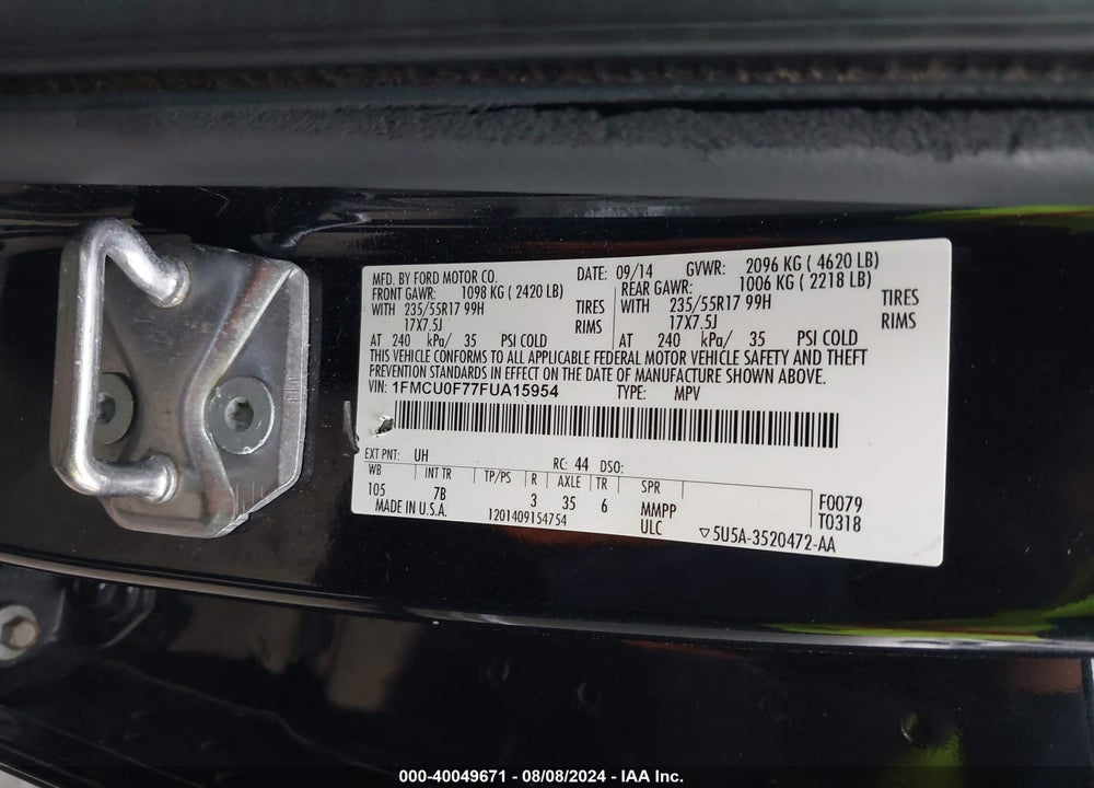 2015 FORD ESCAPE S VIN: 1FMCU0F77FUA15954