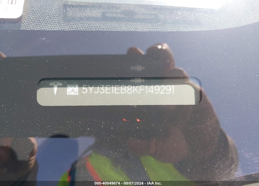 2019 TESLA MODEL 3 LONG RANGE/PERFORMANCE VIN: 5YJ3E1EB8KF149291