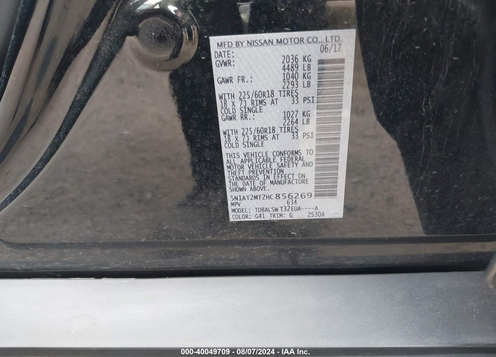 2017 NISSAN ROGUE SL VIN: 5N1AT2MT2HC856269