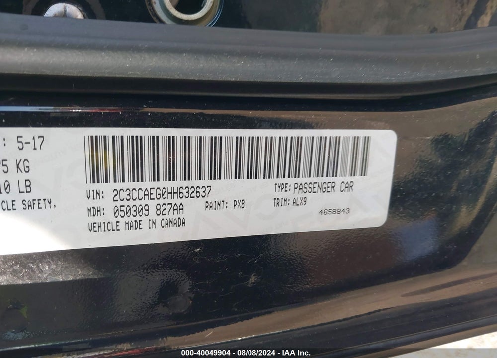 2017 CHRYSLER 300C VIN: 2C3CCAEG0HH632637