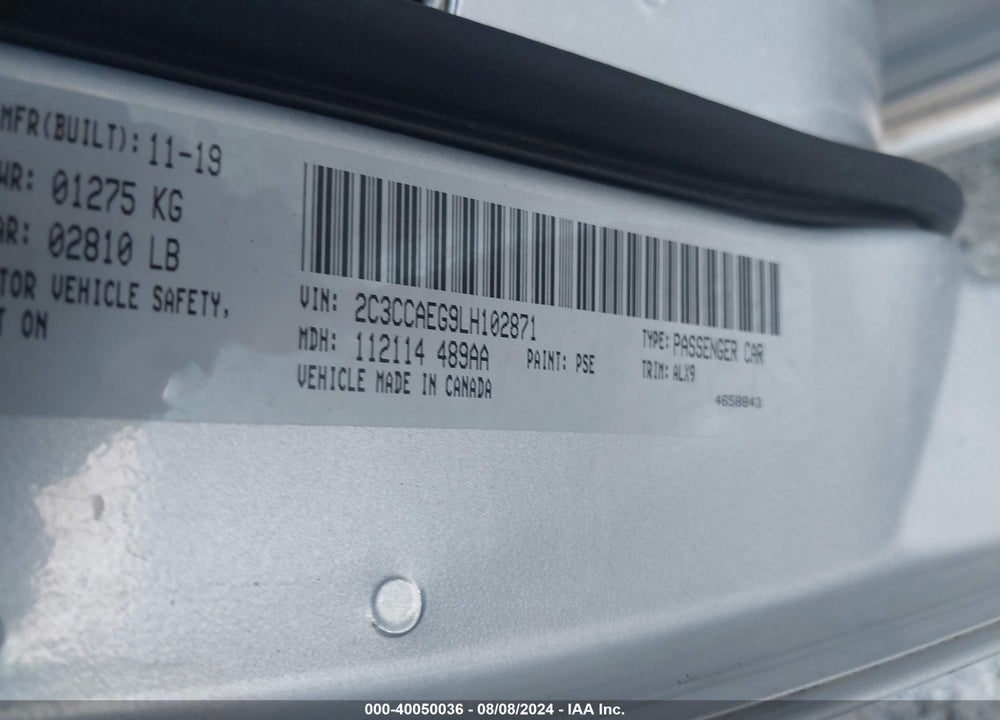 2020 CHRYSLER 300 LIMITED VIN: 2C3CCAEG9LH102871
