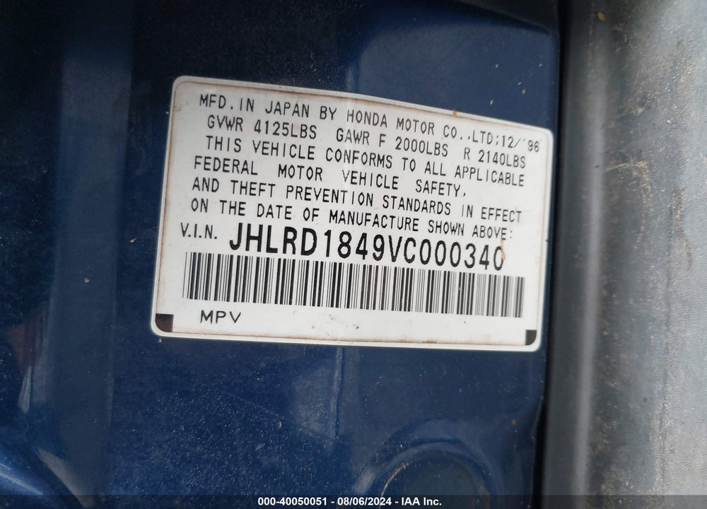 1997 HONDA CR-V VIN: JHLRD1849VC000340