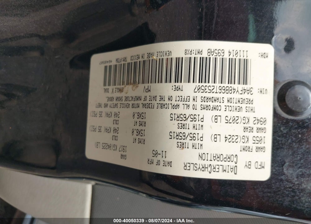 2006 CHRYSLER PT CRUISER VIN: 3A4FY48B66T253507