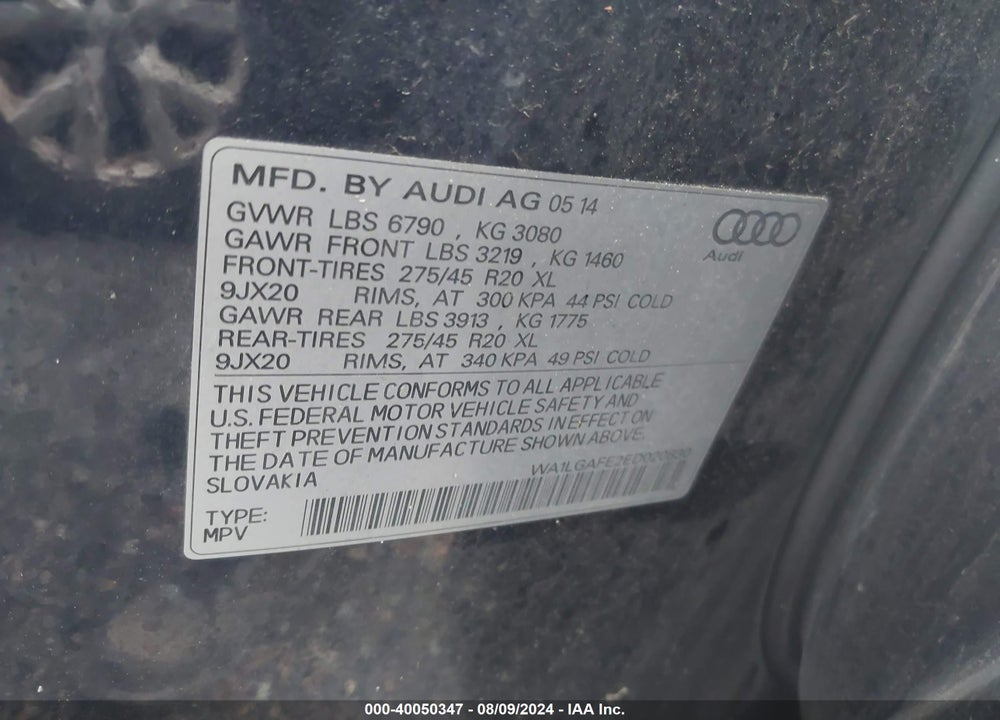 2014 AUDI Q7 3.0T PREMIUM VIN: WA1LGAFE2ED020830