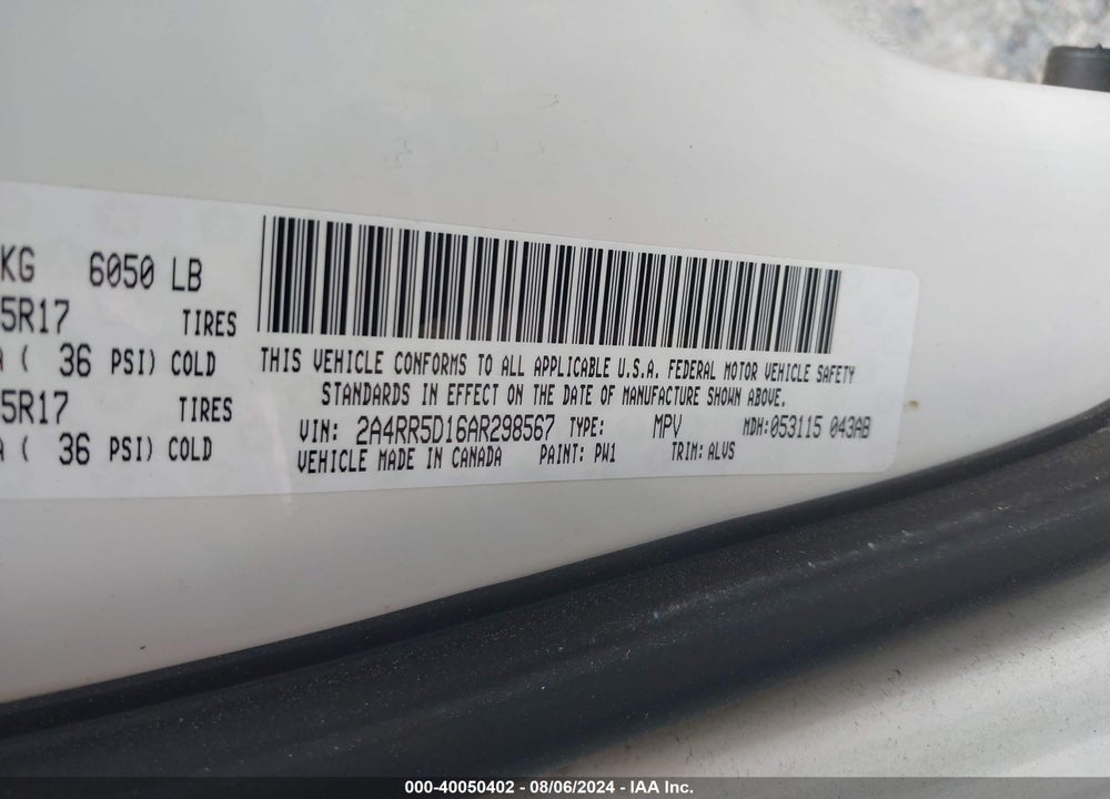 2010 CHRYSLER TOWN & COUNTRY TOURING VIN: 2A4RR5D16AR298567