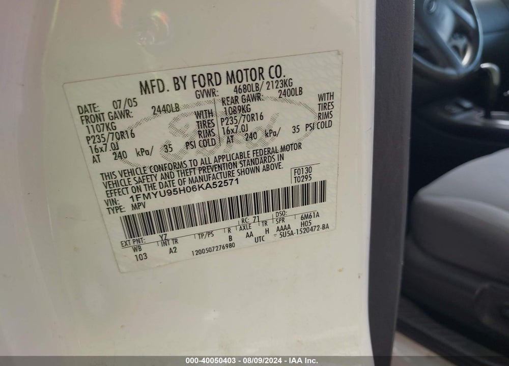2006 FORD ESCAPE HYBRID VIN: 1FMYU95H06KA52571