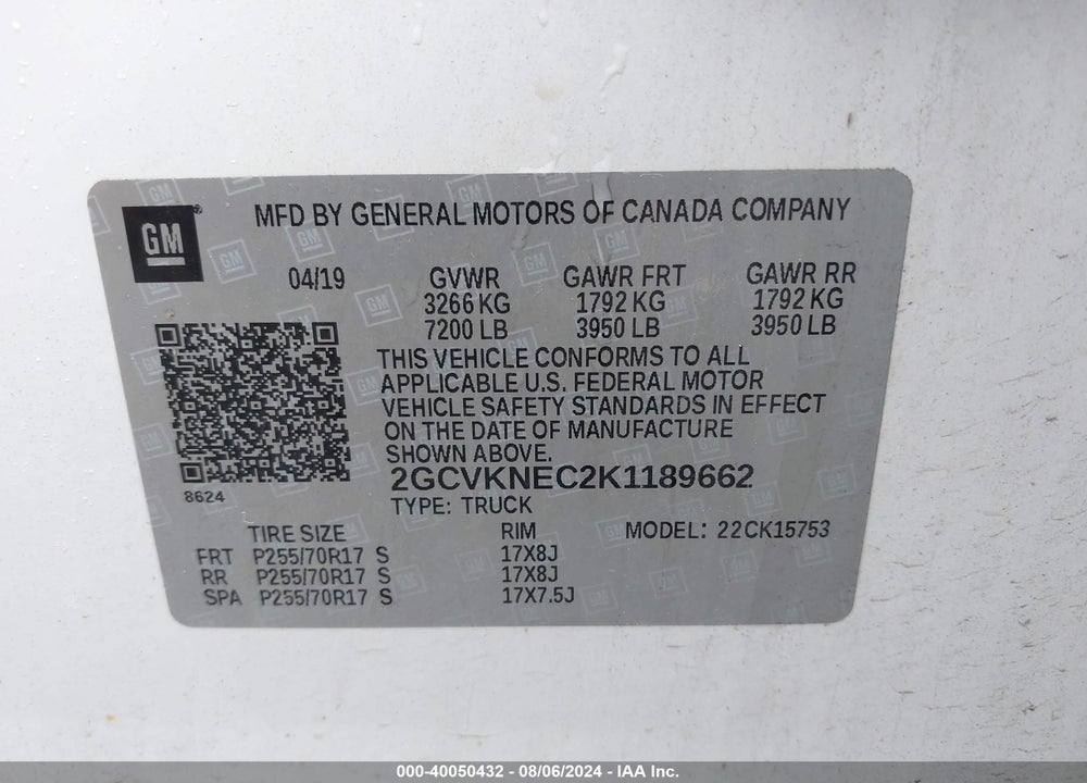 2019 CHEVROLET SILVERADO 1500 LD WT VIN: 2GCVKNEC2K1189662