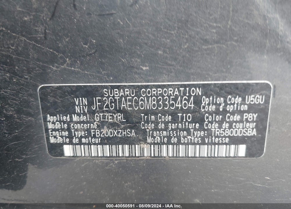2021 SUBARU CROSSTREK PREMIUM VIN: JF2GTAEC6M8335464