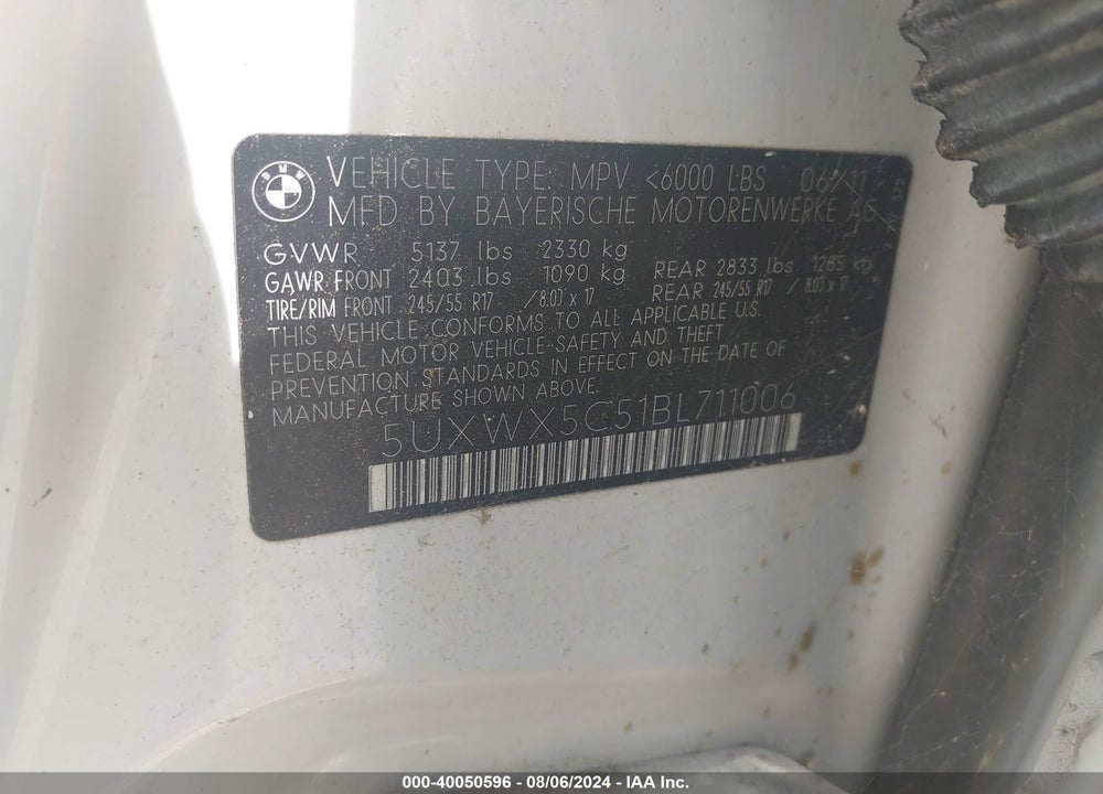 2011 BMW X3 XDRIVE28I VIN: 5UXWX5C51BL711006