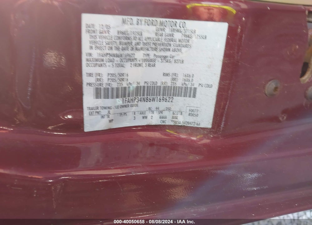 2006 FORD FOCUS SE/ZX4 VIN: 1FAHP34N86W169622