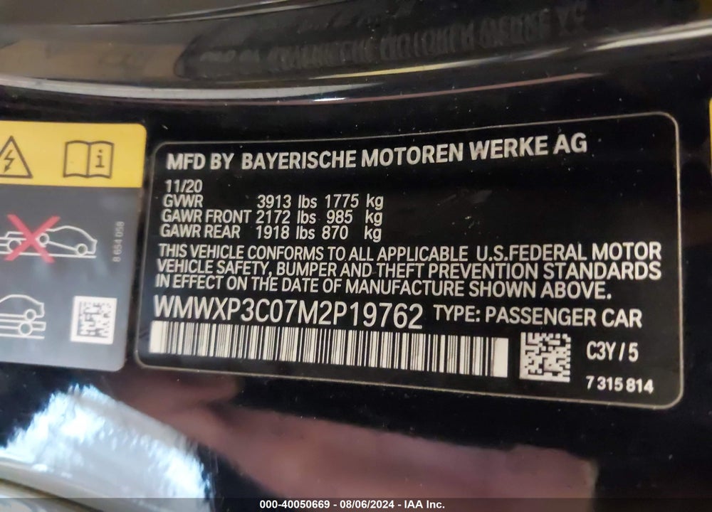 2021 MINI SE HARDTOP COOPER VIN: WMWXP3C07M2P19762