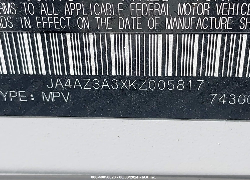2019 MITSUBISHI OUTLANDER ES VIN: JA4AZ3A3XKZ005817