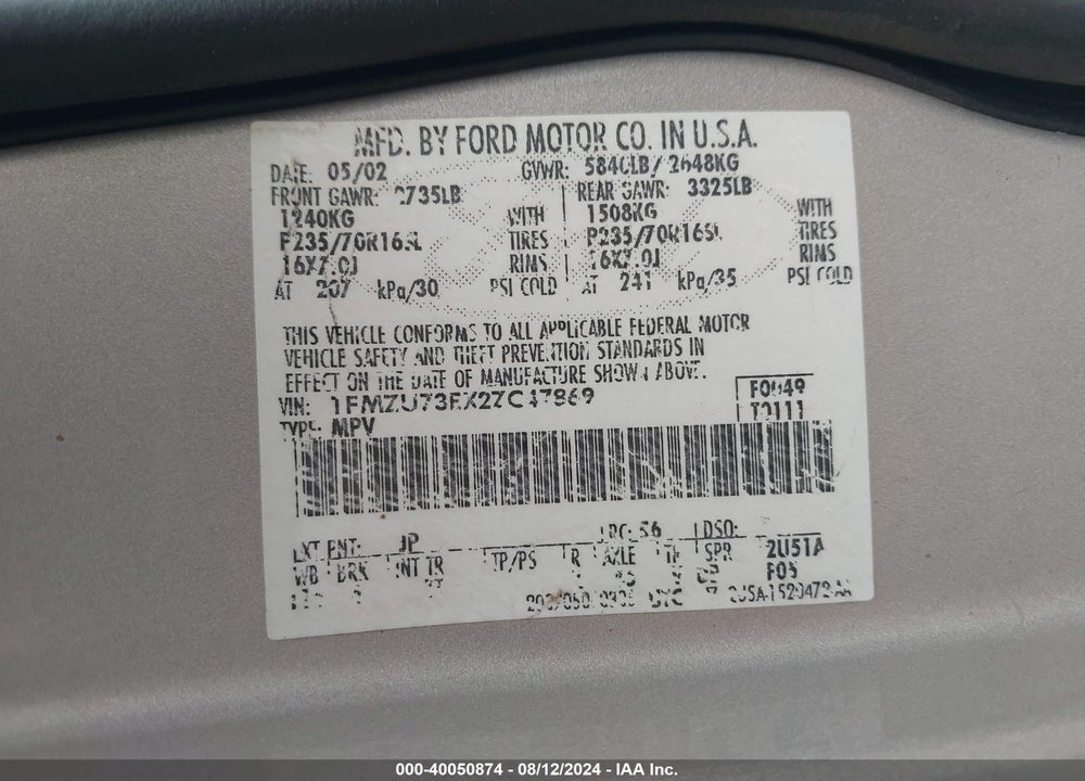 2002 FORD EXPLORER XLT VIN: 1FMZU73EX2ZC47869