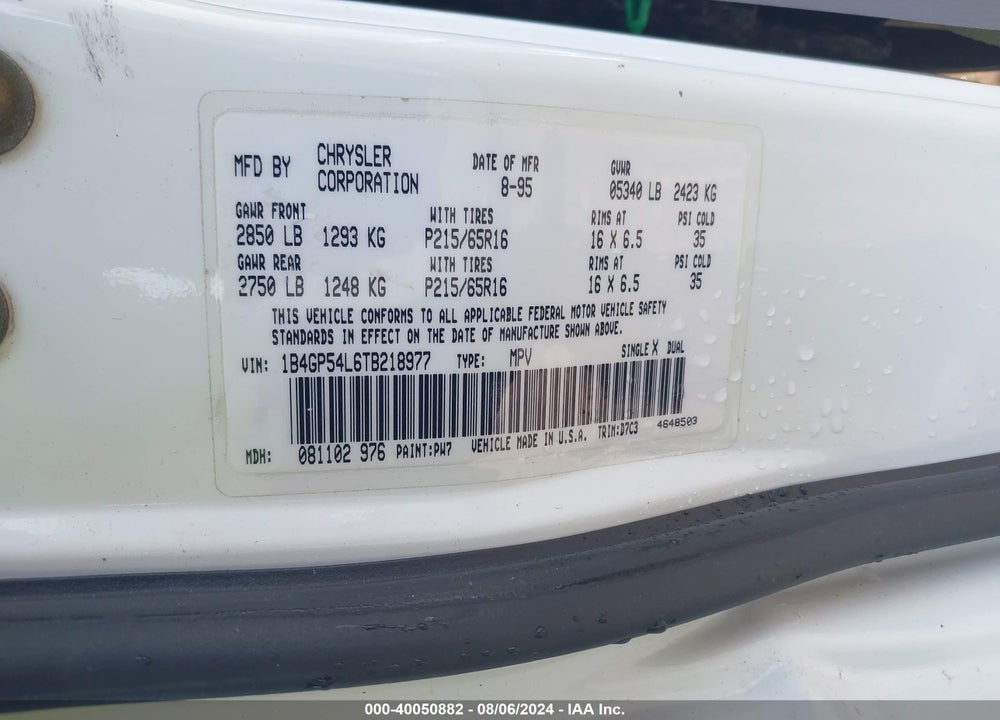 1996 DODGE GRAND CARAVAN LE/ES VIN: 1B4GP54L6TB218977
