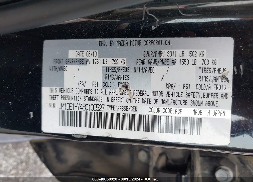 2011 MAZDA MAZDA2 VIN: JM1DE1HY4B0100527