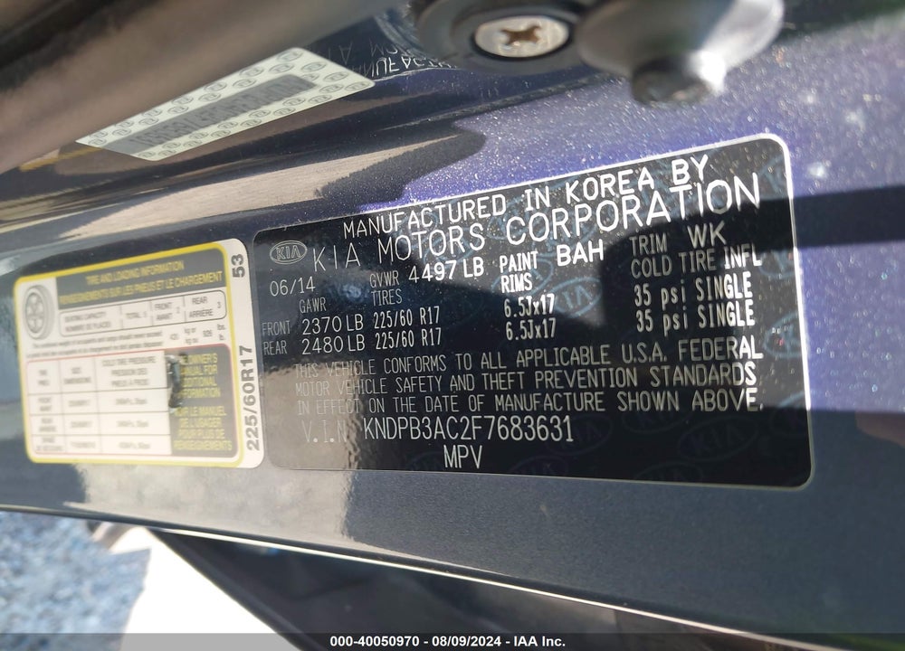 2015 KIA SPORTAGE LX VIN: KNDPB3AC2F7683631