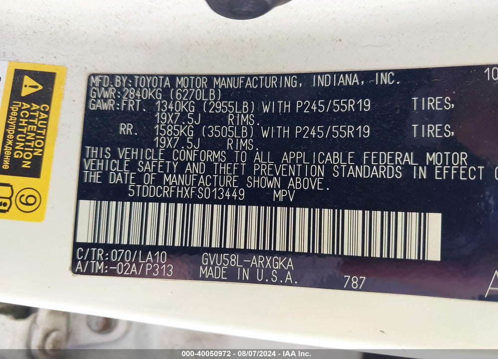 2015 TOYOTA HIGHLANDER HYBRID LIMITED PLATINUM V6 VIN: 5TDDCRFHXFS013449