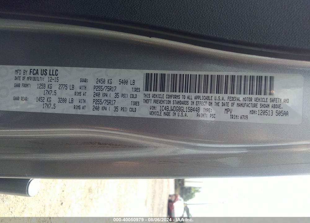 2016 JEEP WRANGLER UNLIMITED SPORT VIN: 1C4BJWDG8GL158448