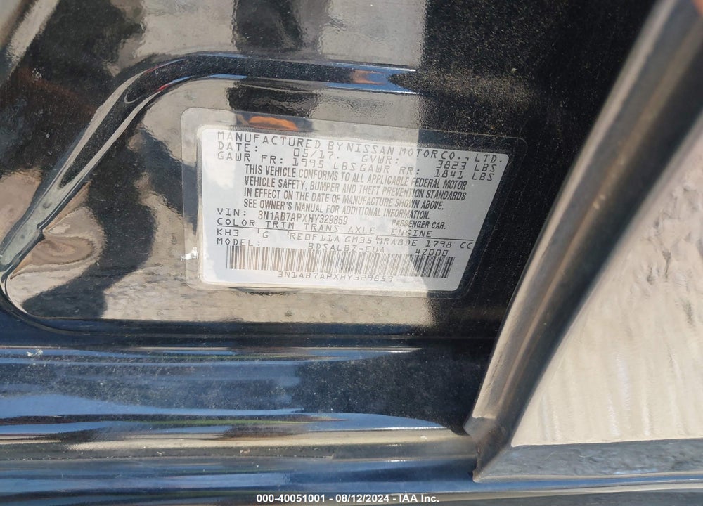 2017 NISSAN SENTRA S VIN: 3N1AB7APXHY329859