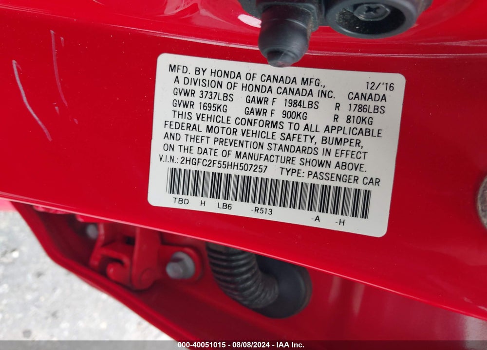 2017 HONDA CIVIC LX VIN: 2HGFC2F55HH507257
