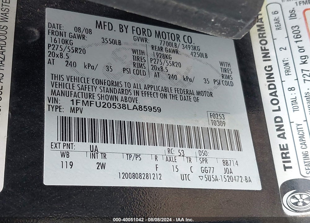 2008 FORD EXPEDITION LIMITED VIN: 1FMFU20538LA85959