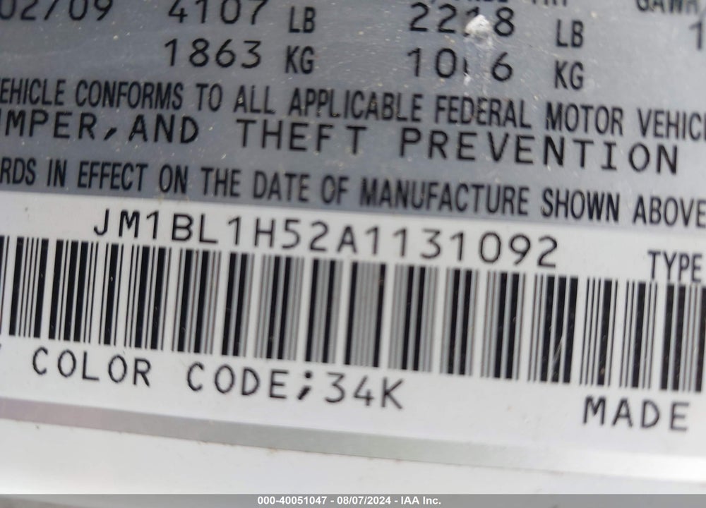2010 MAZDA 3 S GRAND TOURING VIN: JM1BL1H52A1131092