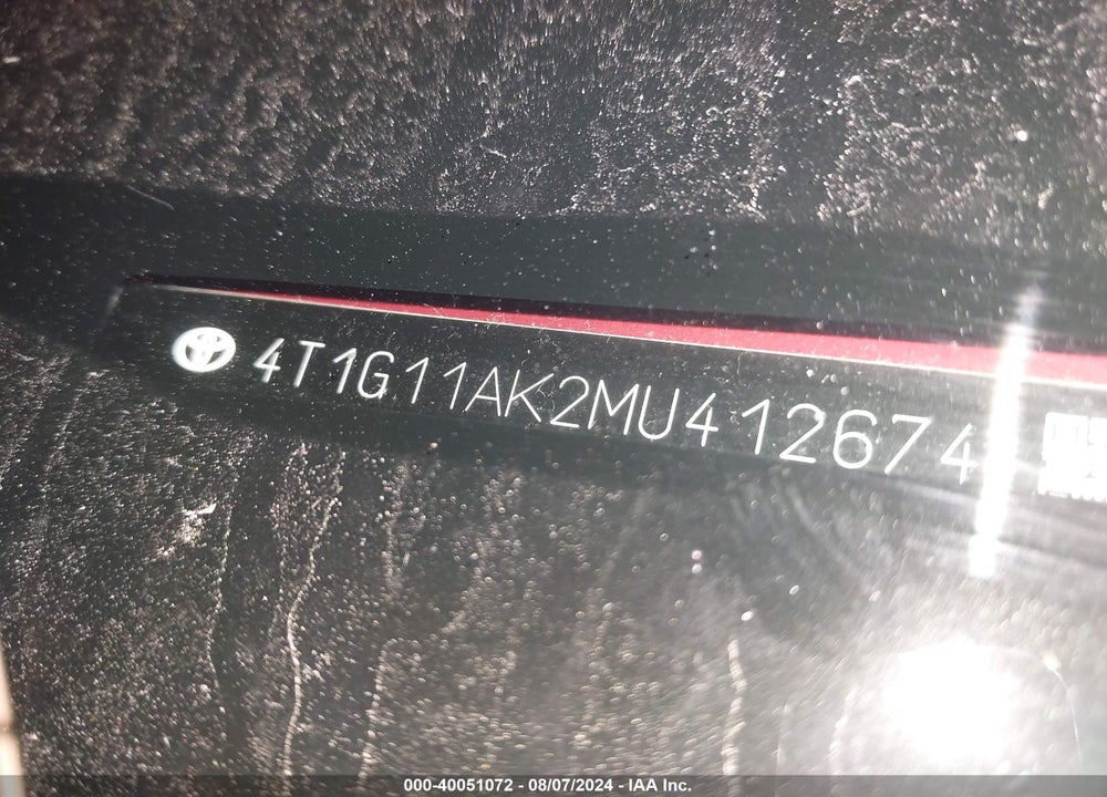 2021 TOYOTA CAMRY SE VIN: 4T1G11AK2MU412674