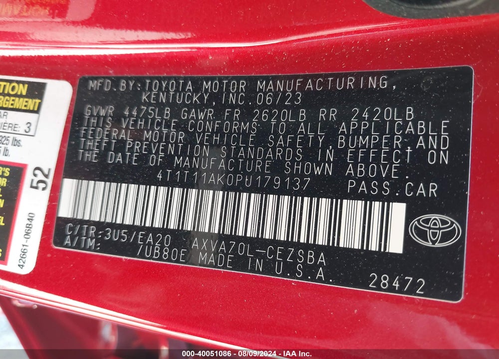 2023 TOYOTA CAMRY SE VIN: 4T1T11AK0PU179137