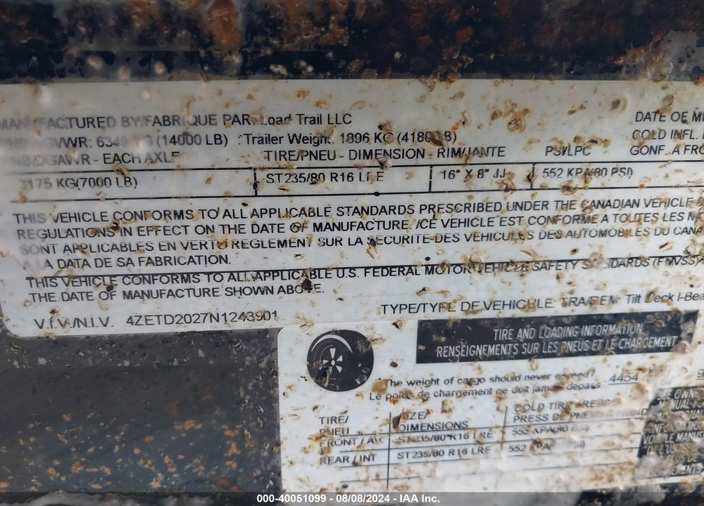 2022 LOAD KING OTHER VIN: 4ZETD2027N1243901
