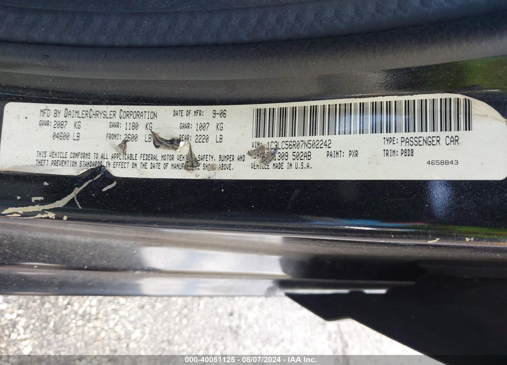 2007 CHRYSLER SEBRING TOURING VIN: 1C3LC56R07N502242