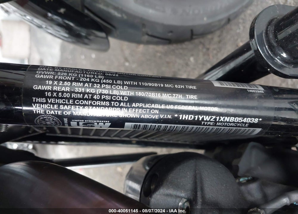 2022 HARLEY-DAVIDSON FXLRS VIN: 1HD1YWZ1XNB054038