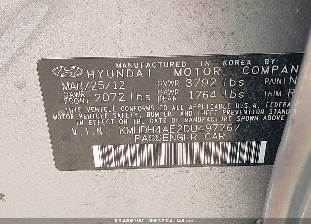 2013 HYUNDAI ELANTRA GLS VIN: KMHDH4AE2DU497767
