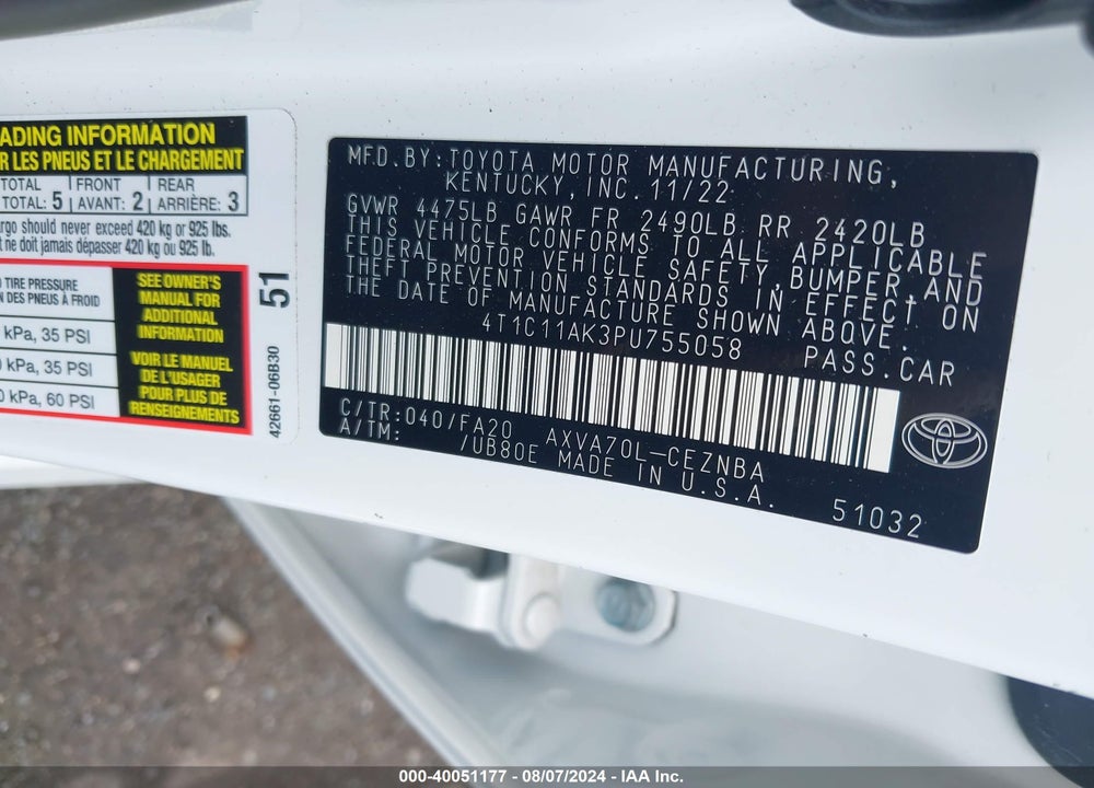2023 TOYOTA CAMRY LE VIN: 4T1C11AK3PU755058