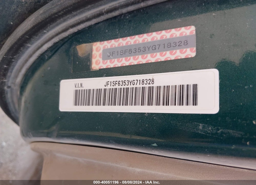 2000 SUBARU FORESTER VIN: JF1SF6353YG718328