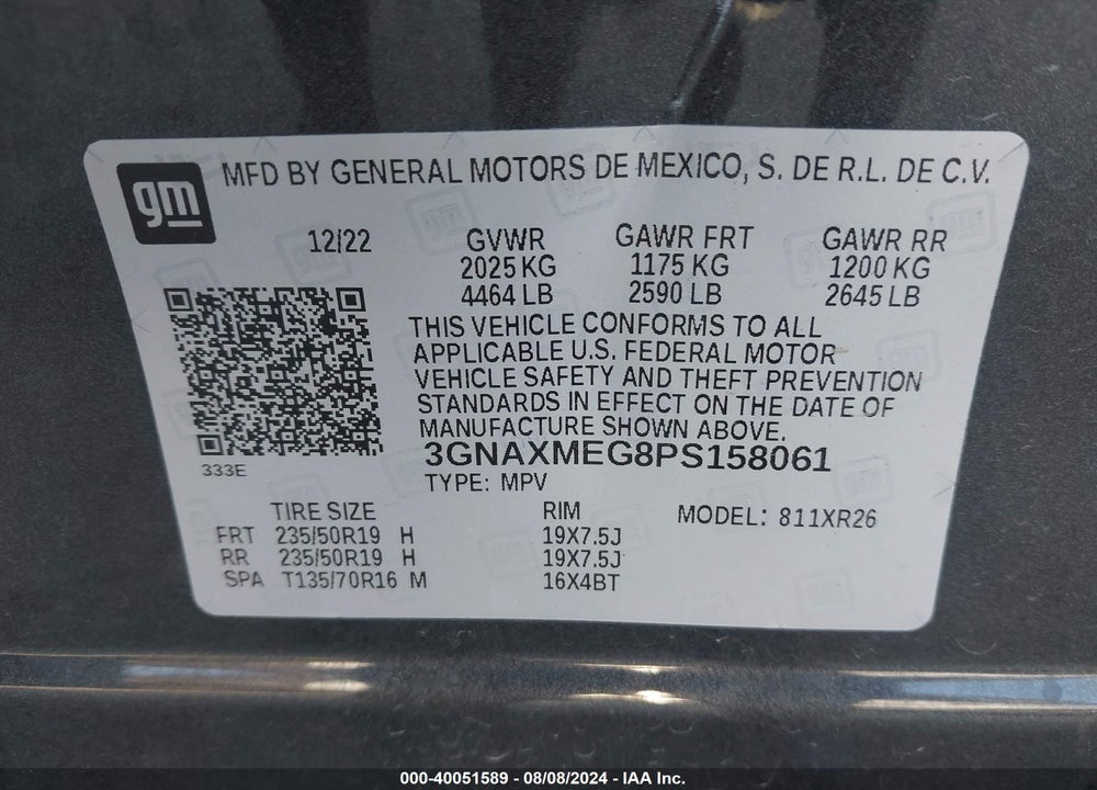 2023 CHEVROLET EQUINOX FWD RS VIN: 3GNAXMEG8PS158061