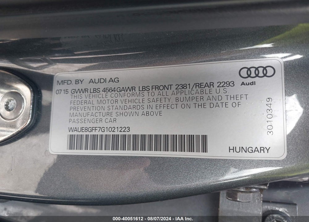 2016 AUDI A3 2.0T PREMIUM VIN: WAUE8GFF7G1021223