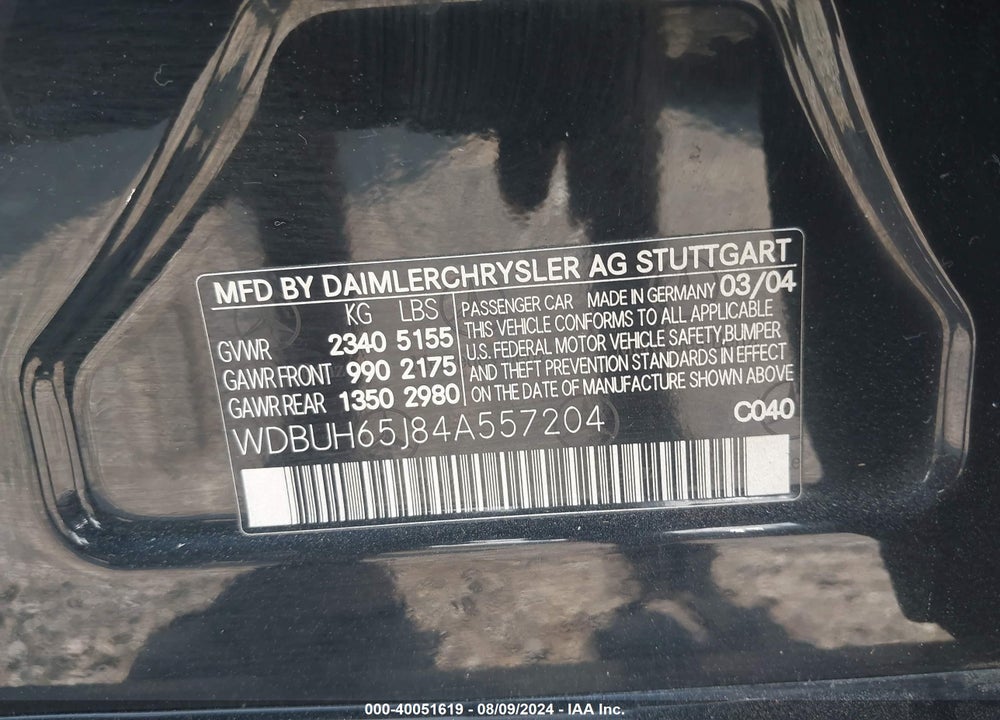2004 MERCEDES-BENZ E 320 VIN: WDBUH65J84A557204