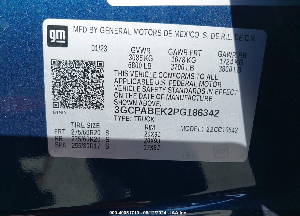 2023 CHEVROLET SILVERADO 1500 2WD SHORT BED CUSTOM VIN: 3GCPABEK2PG186342
