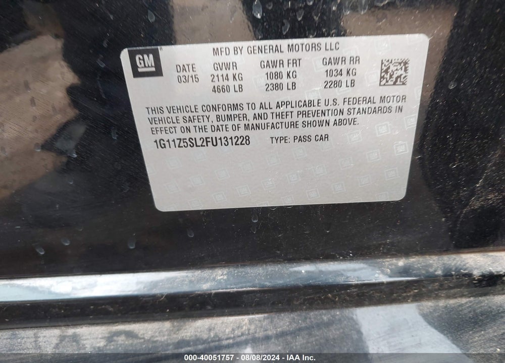 2015 CHEVROLET IMPALA LS VIN: 1G11Z5SL2FU131228
