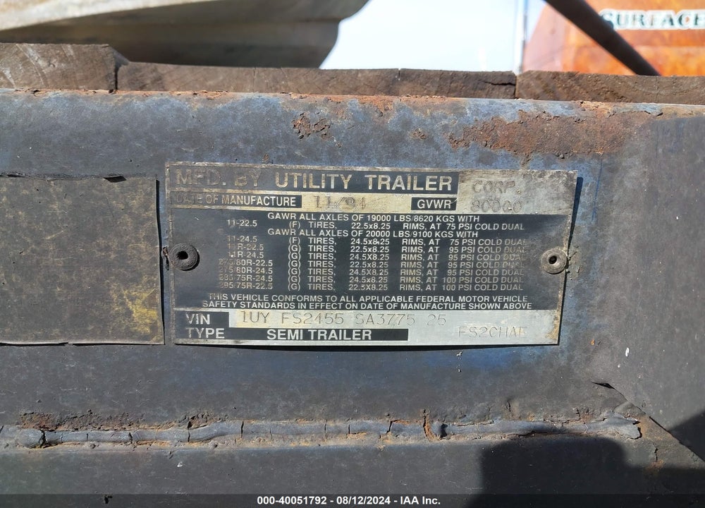 1995 UTILITY TRAILER MFG TRAILER VIN: 1UYFS2455SA377525
