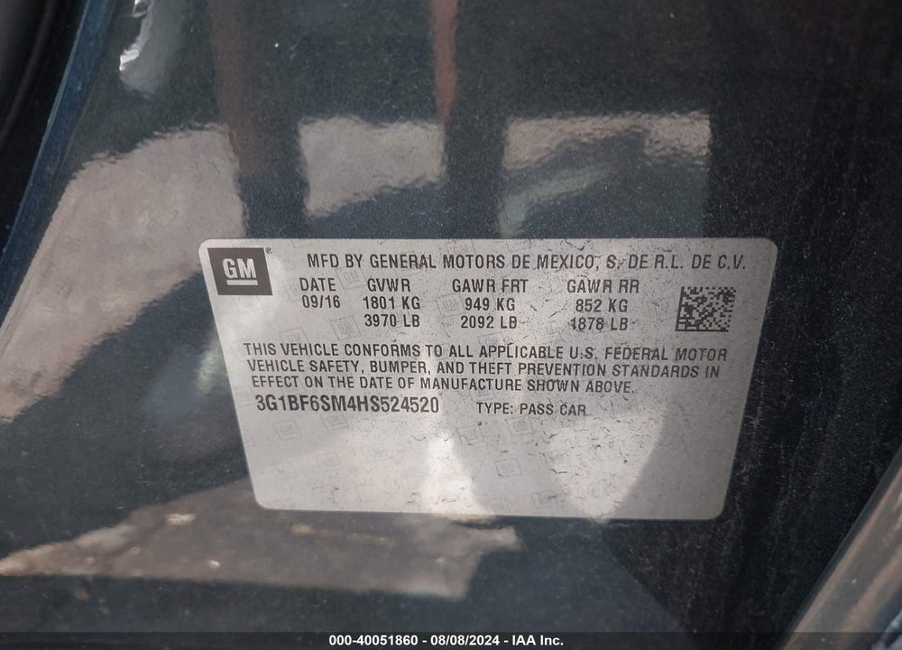 2017 CHEVROLET CRUZE PREMIER AUTO VIN: 3G1BF6SM4HS524520