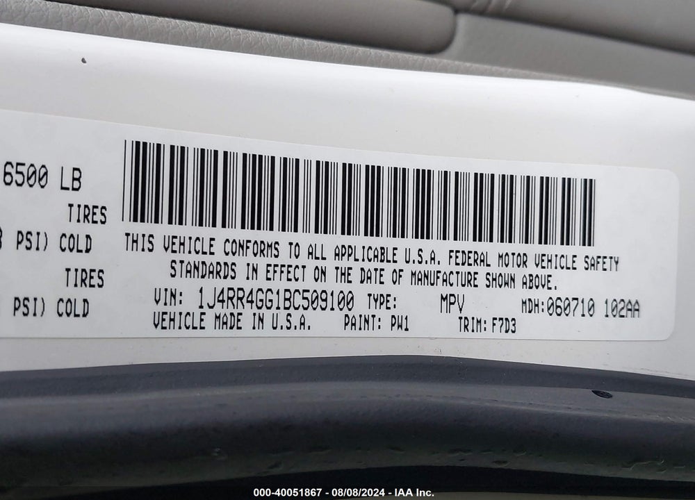 2011 JEEP GRAND CHEROKEE LAREDO VIN: 1J4RR4GG1BC509100