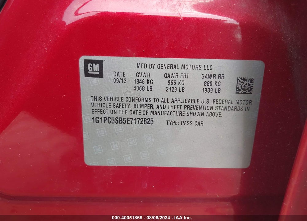 2014 CHEVROLET CRUZE 1LT AUTO VIN: 1G1PC5SB5E7172825