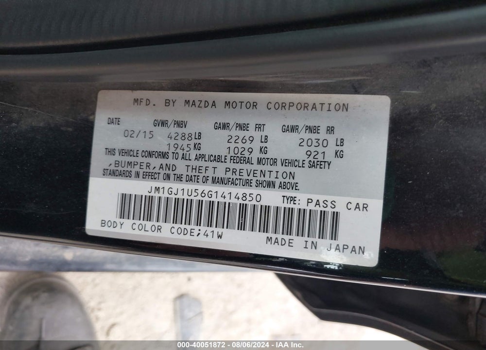 2016 MAZDA 6 I SPORT VIN: JM1GJ1U56G1414850